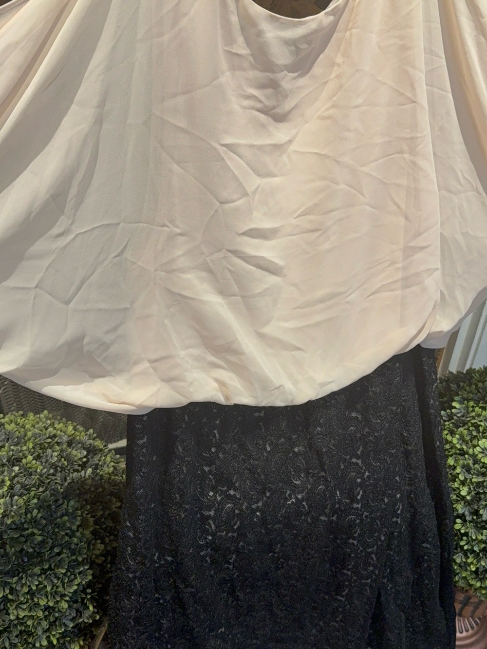 Vintage Eloquii Two-Tone Lace Dress with Chiffon Overlay - Black & Cream